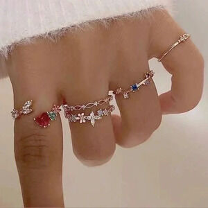 5 piece Gold Colorful Gemstone Ring Set